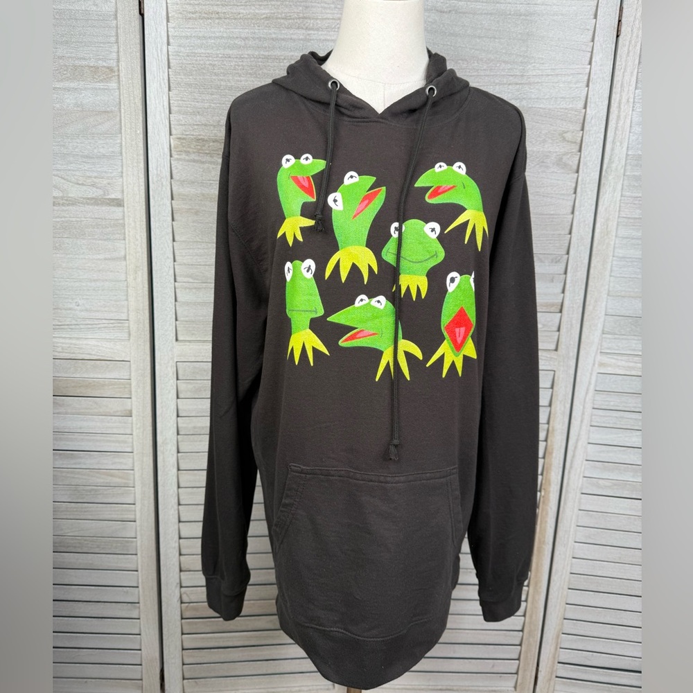 DELTA FLEECE Kermit the Frog Pullover Hoodie Sweatshirt Black/Green-XL